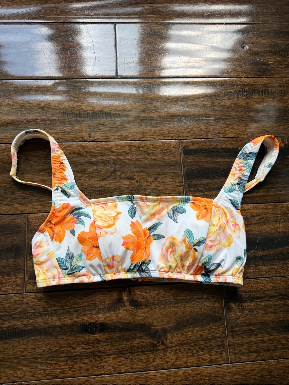 Shade & Shore White Bikini Top with Orange Floral Print